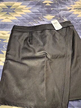 Windsor Faux Leather Wrap Mini Skirt Black